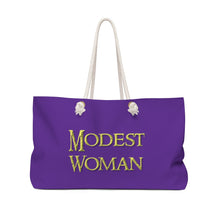 Load image into Gallery viewer, 2 Wordz Modest Woman Purple Weekender Bag
